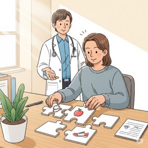 医師と治療法を考えるイラスト